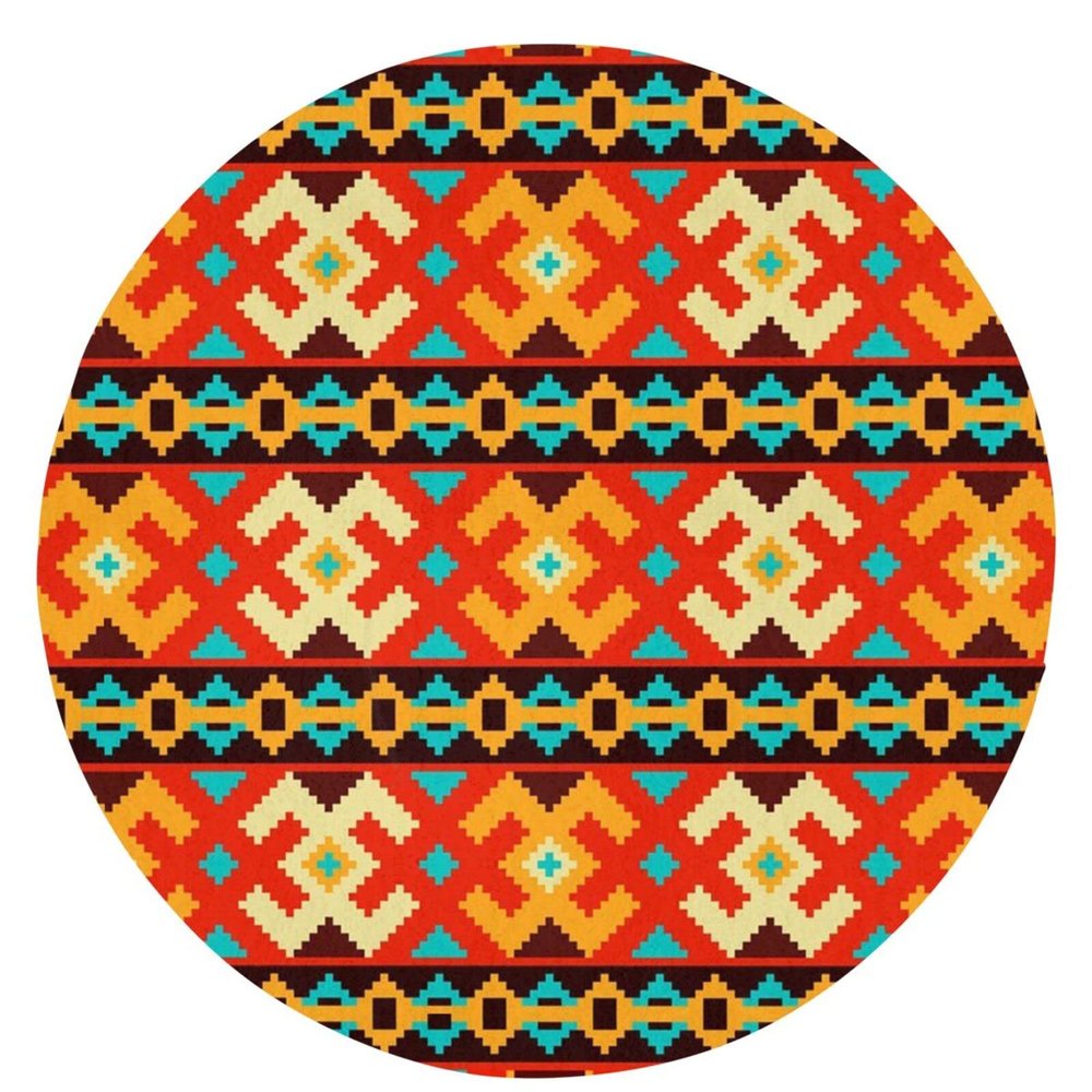 Navaho-Style Printed Round Rug, Soft Flannel, Non-Slip, Washable, 61 cm
