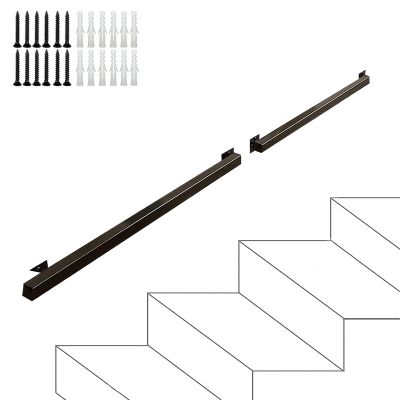 Black Square Stair Handrail, 1 m, 1.5 m, 3 m, 4 m, or 6 m, Wall-Mounted, Indoor and Outdoor (S