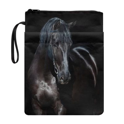 Biyejit Black Horse Zippered Book Cover, Washable, 29.6 x 21.9 cm