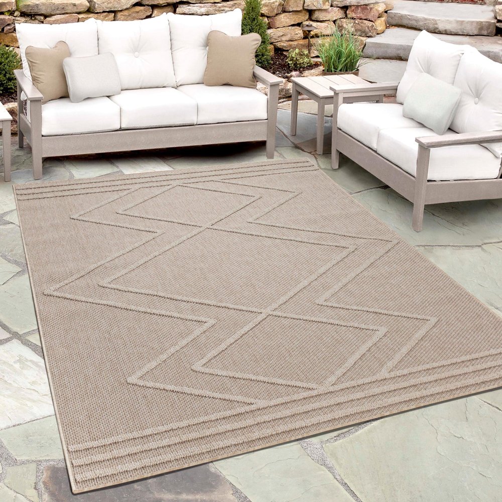 Teppium Outdoor Rug, Weather-Resistant, 240 x 340 cm, Beige, Sisal Look