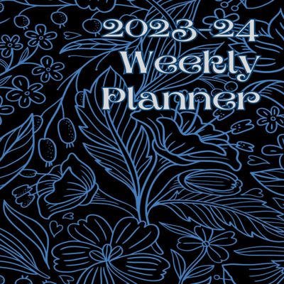 2023–2024 Weekly Planner, Starting June 2023, 8.5 x 11 in, Black with Blue Floral Pattern
