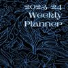 2023–2024 Weekly Planner, Starting June 2023, 8.5 x 11 in, Black with Blue Floral Pattern view 1