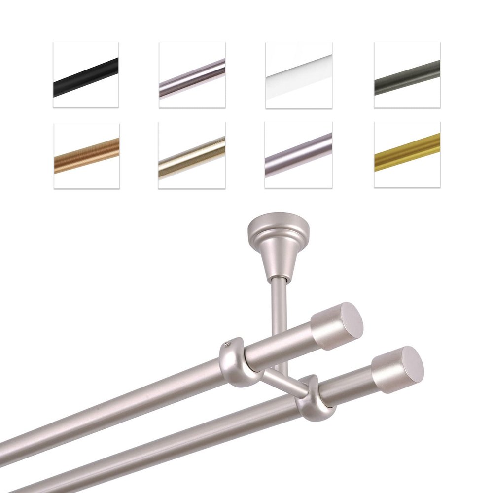 MDEKOR 360 cm Double Curtain Rod, 19 mm, Ceiling-Mount, Silver Metal