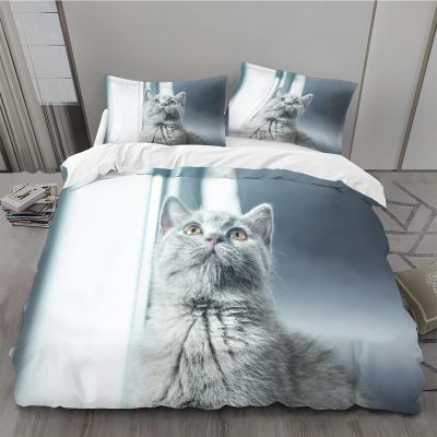 MLUNKQAIL Short-Haired Cat Bedding Set, Twin Blue, 200 x 220 cm