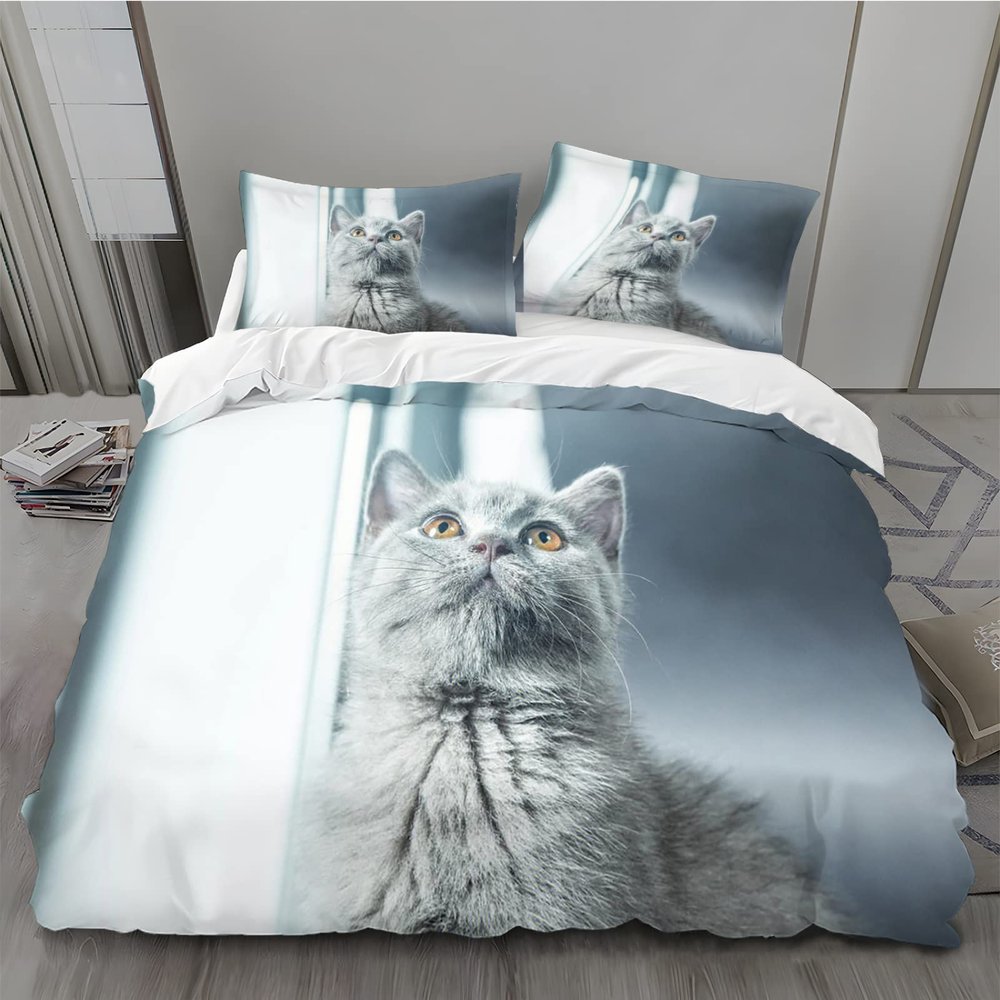 MLUNKQAIL Short-Haired Cat Bedding Set, Twin Blue, 200 x 220 cm