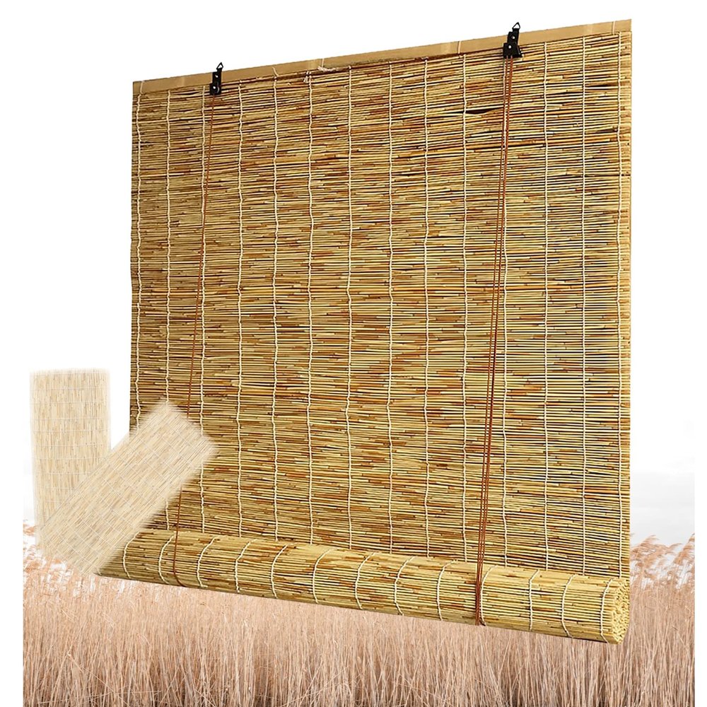 Natural Reed Roman Shade, 70% Light Filtering, Handwoven, Waterproof, W50 x H200 cm