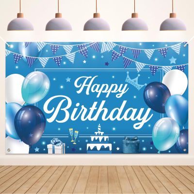 KOLIPHY Blue and White Happy Birthday Banner