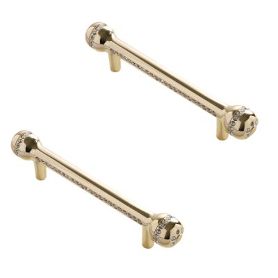 PILYON Cabinet Handles, 2-Pack, Crystal Single-Hole Pulls, 96 mm Hole Spacing, Light Gold
