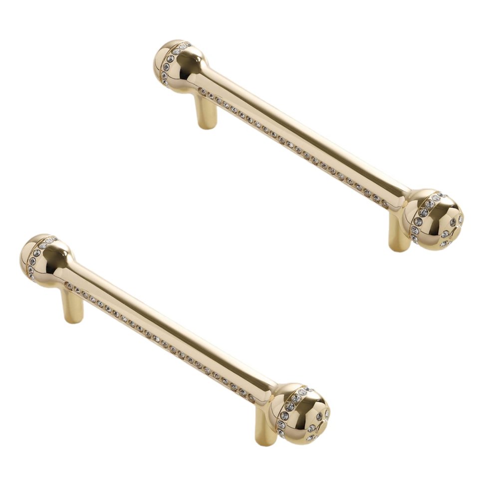 PILYON Cabinet Handles, 2-Pack, Crystal Single-Hole Pulls, 96 mm Hole Spacing, Light Gold