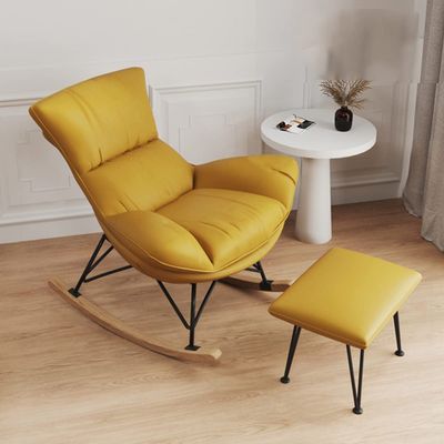 YCKEGEW Comfy Reclining Rocking Chair with Footstool, Yellow