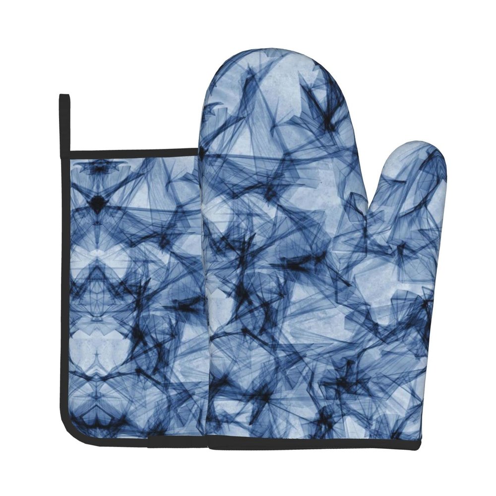 Dark Blue Marble Oven Mitt and Pot Holder Set, 2-Piece