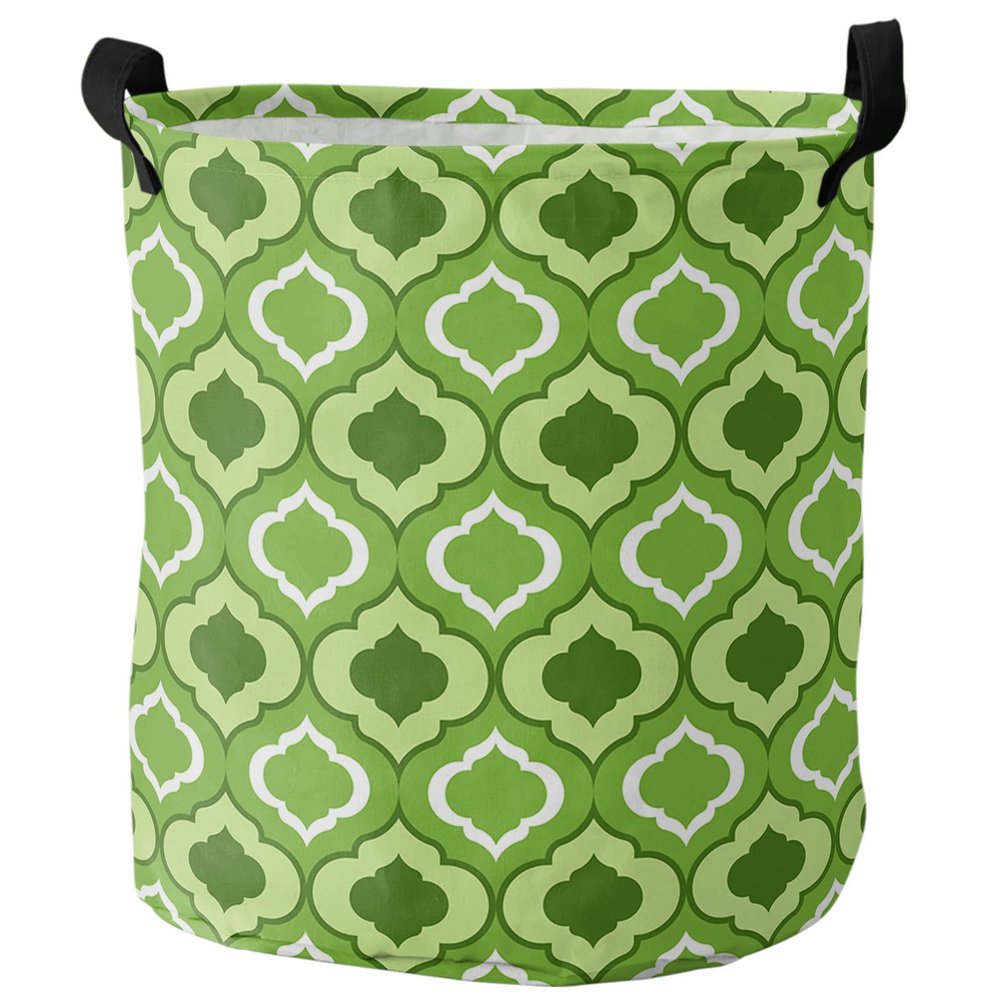 Moroccan Green Geometric Plaid Collapsible Laundry Basket, 34 x 42 cm