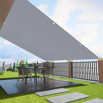 AMZYU Balcony Screen 95 x 1000 cm, Gray, Breathable Windbreak with Eyelets, Nylon Cable Ties and Cord