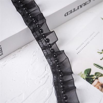 2.5 cm x 1 yd Beaded Mesh Lace Trim, Lace Ribbon, Ruffle Trim (02_)