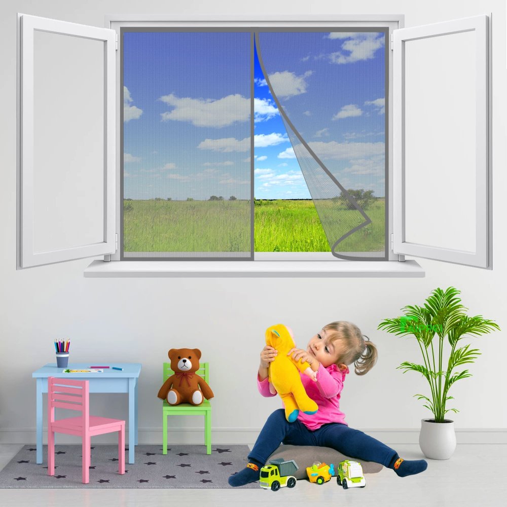 Magnetic Insect Screen for Windows, 205 x 220 cm, Gray