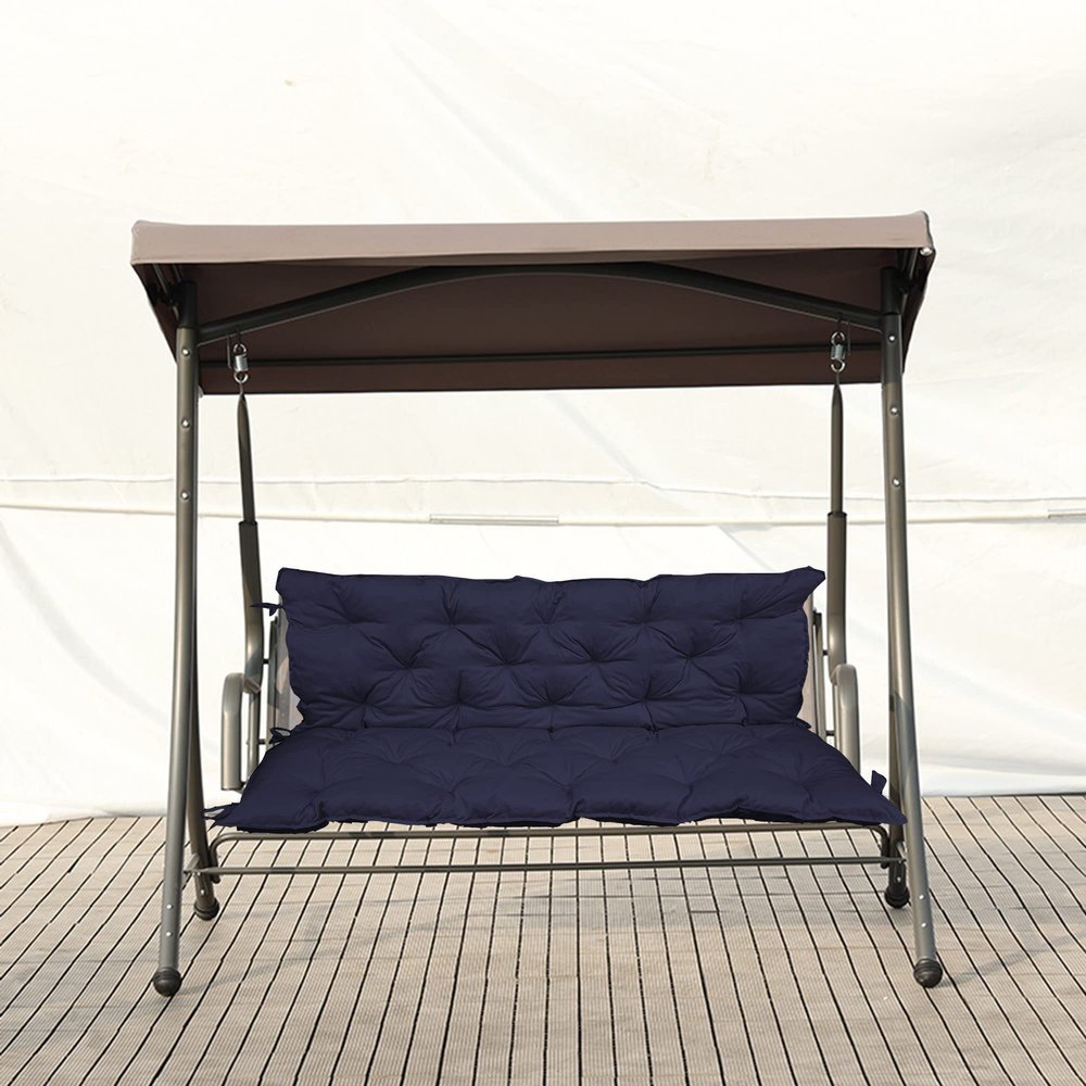 Outdoor 2/3-Seater Bench Cushion with Backrest, Waterproof, Navy Blue, 120 x 100 x 10 cm