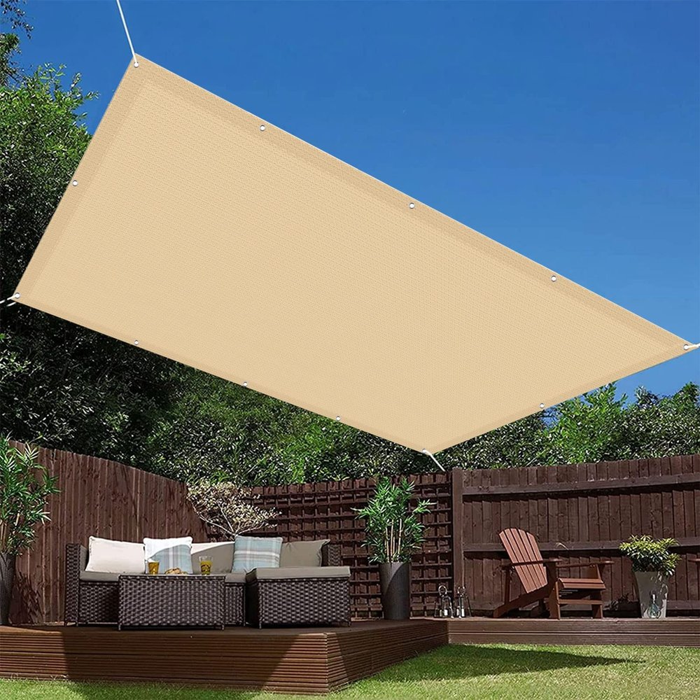 Rectangular Breathable Shade Sail 2.4 x 7.5 m Tear-Resistant Sun Shade Net with Ropes, Yellow