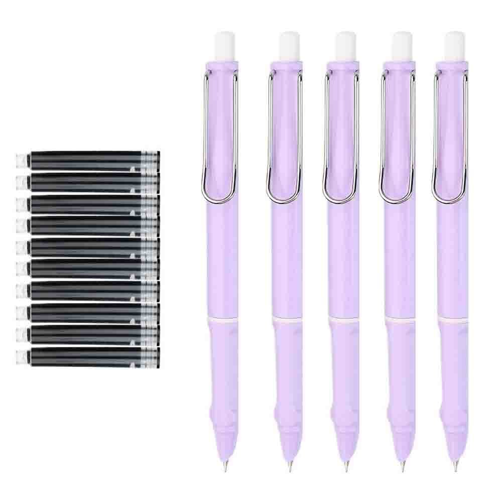 MOREASE 5-Pack Retractable Fountain Pens, 0.38 mm Extra-Fine Nib, Refillable, with 10 Black Ink Refills