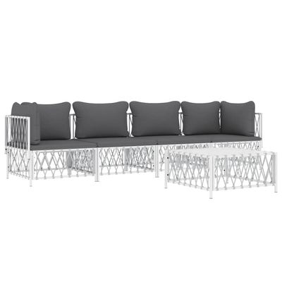 vidaXL 5-Piece Garden Lounge Set with Cushions, White Steel