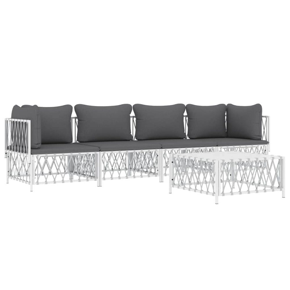 vidaXL 5-Piece Garden Lounge Set with Cushions, White Steel