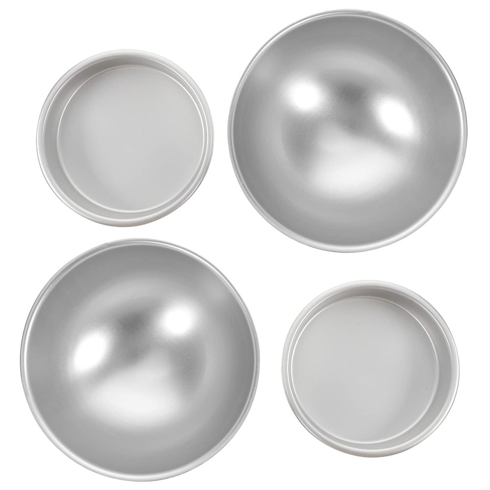HEMOTON Creative Aluminum Alloy Cake Mold, 2-Piece Hemispherical Baking Mold for Football and Basketball, Silver