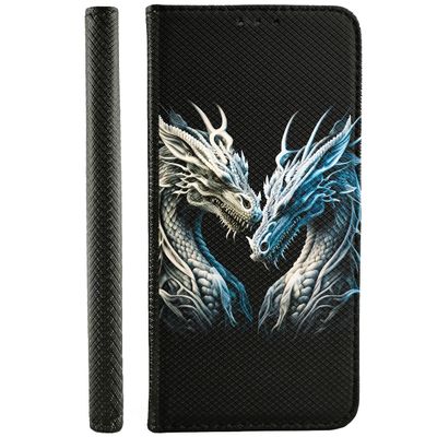 KX-Mobile Flip Faux Leather Case for iPhone X, Design 3526: Two Gray Dragons