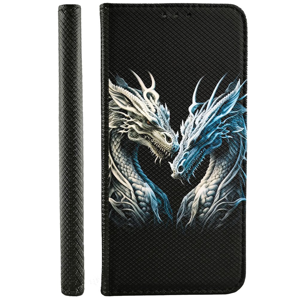 KX-Mobile Flip Faux Leather Case for iPhone X, Design 3526: Two Gray Dragons