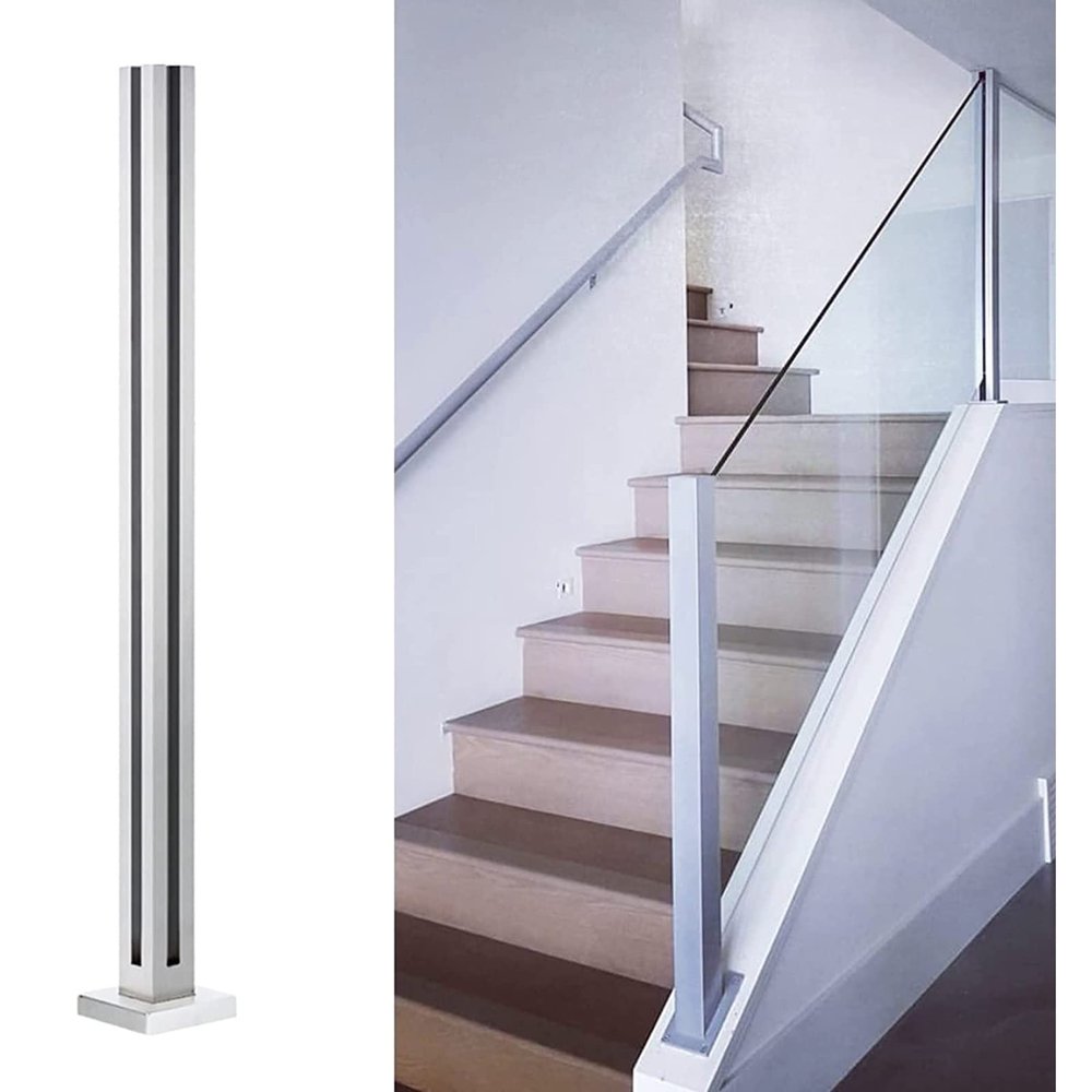 304 Stainless Steel Railing Post for 10/12 mm Panels, Corner, 80 cm