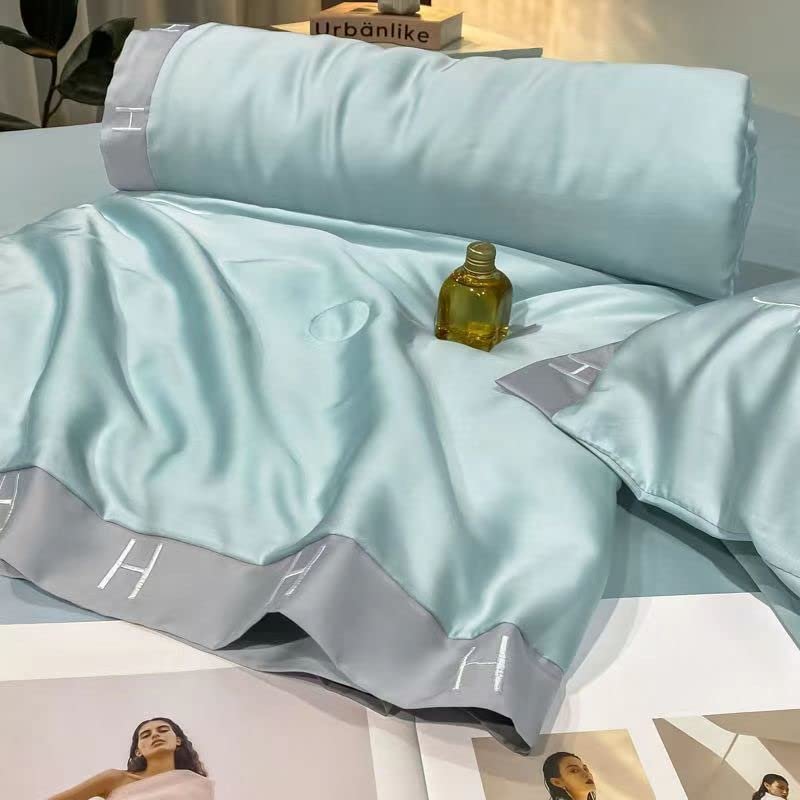 Lightweight Summer Comforter, Cooling Fiber-Filled Quilt, Washable Thin Blanket, Double Stitching, Twin/Queen, Mint Green, 180 x 200 cm