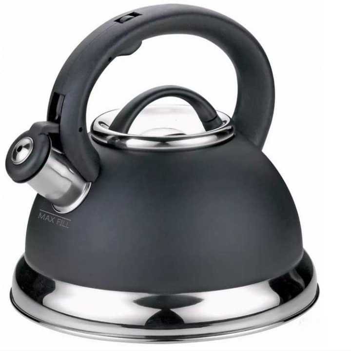 Luckyberg Stainless Steel Whistling Kettle for Induction, 3 L, Black