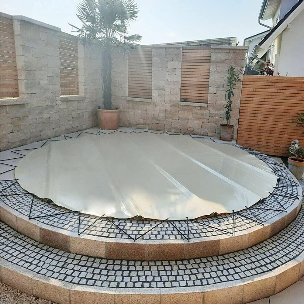 ANKO PLANEN Round Pool Cover Replacement Tarp, PVC Truck Tarpaulin, No Poles, 500 cm Diameter, Blue RAL 5002