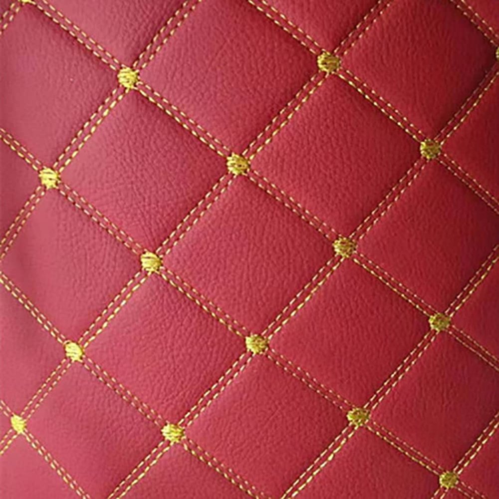 BNALU Quilted Faux Leather Upholstery Fabric with Foam Backing, Diamond Pattern, 1.4 x 8 m, Color 5 Red