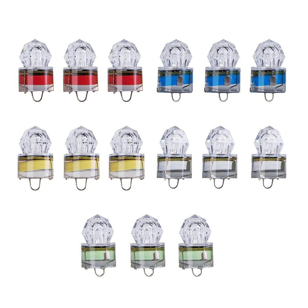 15 Deep-Drop Fishing Lights, 5 Colors, Underwater Diamond-Shaped Flashing LED Lures