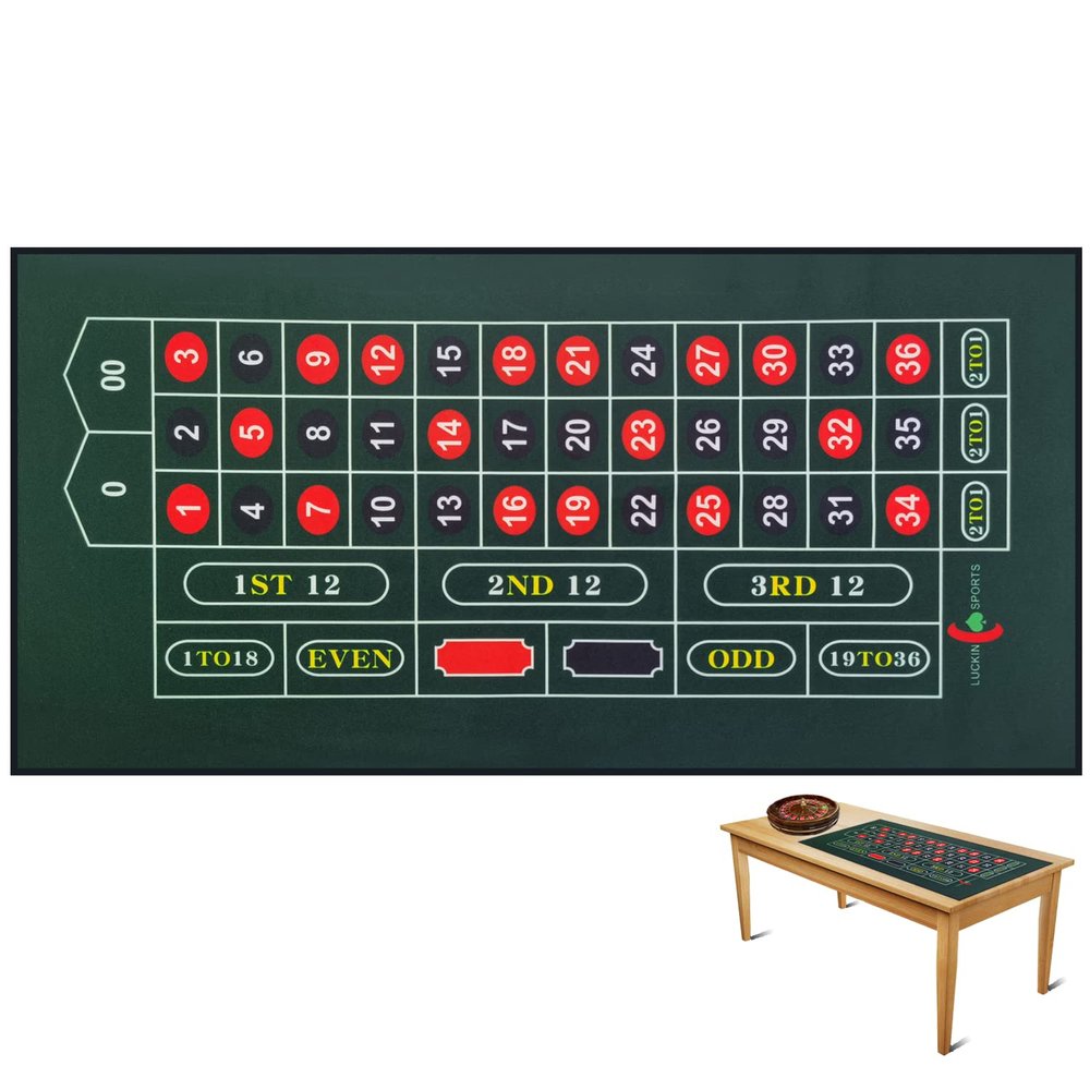Luckin Sports Professional Casino Roulette and Craps Table Felt Layout for up to 10 Players, 100% Fabric, Waterproof and Stain-Resistant, Washable and Ironable, Green (Roulette)