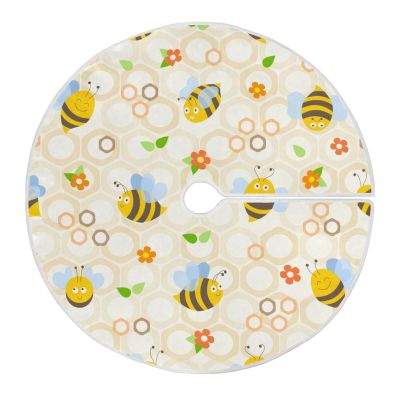 Golden Honeycomb Floral Christmas Tree Skirt, Round Decorative Mat