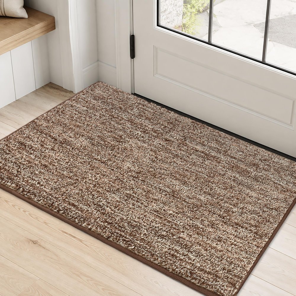REFETONE Indoor Doormat, 24 x 36 in, Non-Slip, Absorbent, Stain-Resistant, Machine-Washable, Coffee/Brown