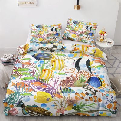 GEDAEUBA Summer Bedding Set 140 x 200 cm, Underwater Sea Animals, Reversible, 2-Piece Set