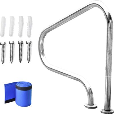 Pool Handrail with Cover, Blue Grip, 304 Stainless Steel, 3-Bend Flanged Stair Rail