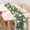 TOCHGREEN 4-Piece Artificial Eucalyptus Garland with White Roses and Baby’s Breath view 2