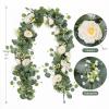 TOCHGREEN 4-Piece Artificial Eucalyptus Garland with White Roses and Baby’s Breath view 4