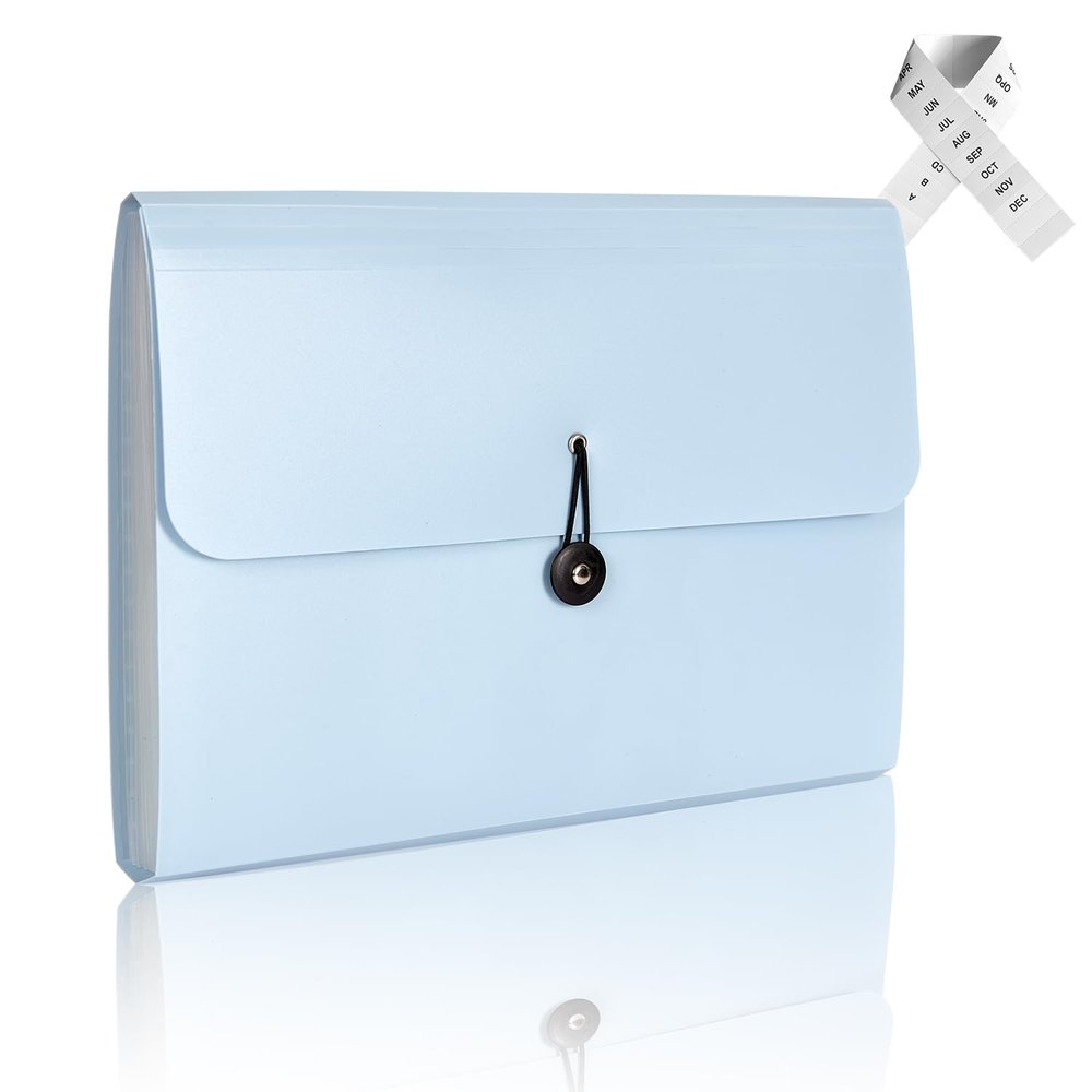 Expanding File Folder, 13 Pockets, Light Blue