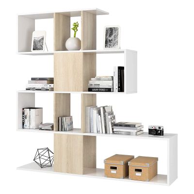 Mondo Viro Zig Zag Bookshelf with 4 Particleboard Shelves, 145 x 29 x 145 cm (Oak)