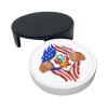 Blood Inside Me Escudo Nacional Del Perú Round Leather Coasters, Stain-Resistant and Heat-Resistant, Desk Protection, 6-Pack, 10.2 cm view 3