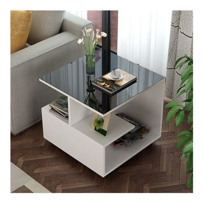 Square 3-Tier Side Table with Storage Shelves, White, 50 x 50 x 50 cm