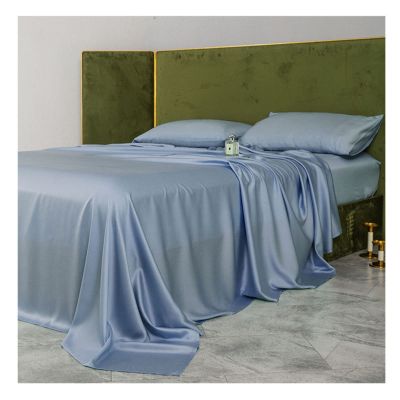 PAHION Classic Satin Lyocell Fitted Sheet, Blue, 180 x 200 + 30 cm