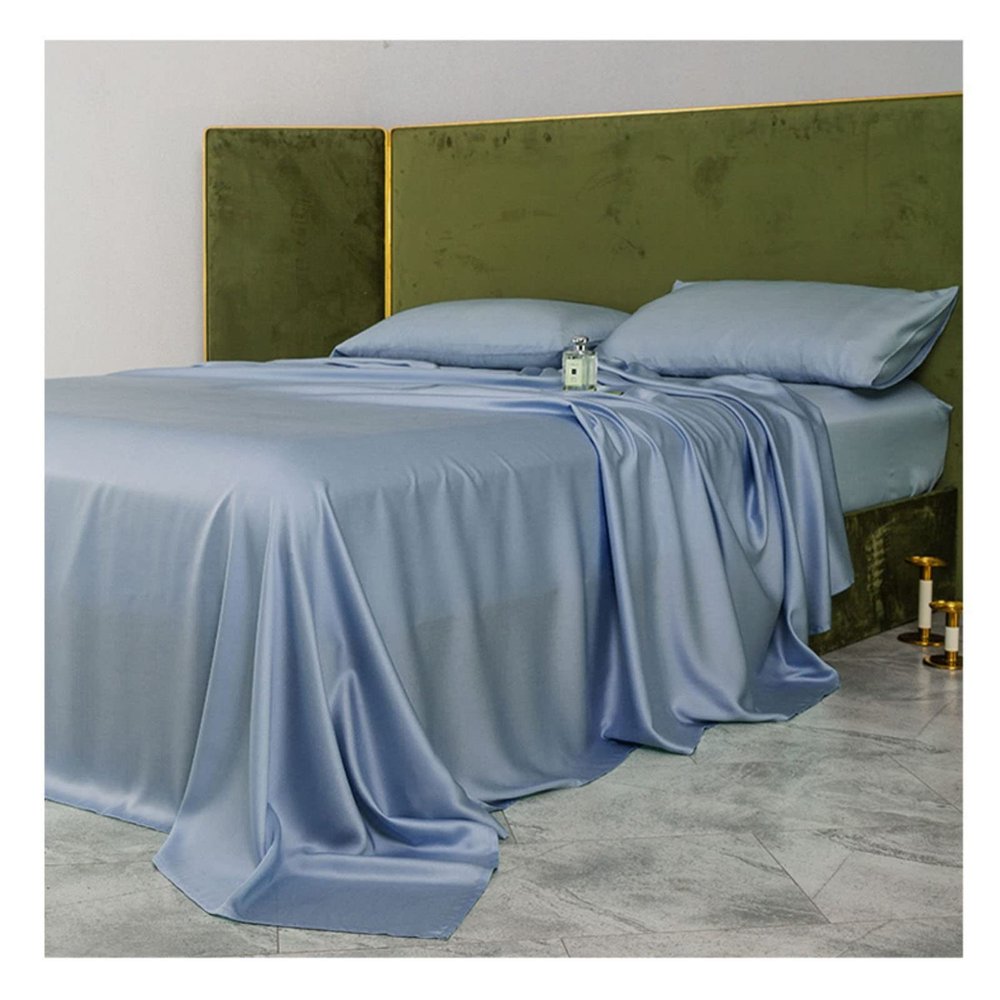 PAHION Classic Satin Lyocell Fitted Sheet, Blue, 180 x 200 + 30 cm