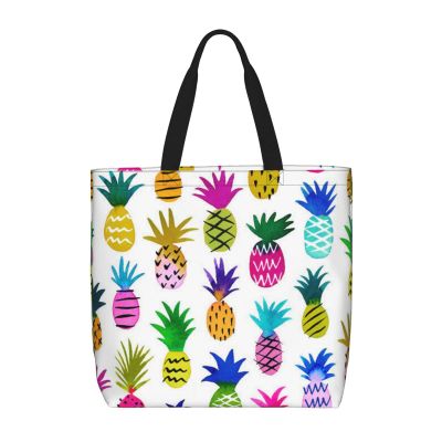 VGFJHNDF Elephant Family Tote Bag for Women, Reusable Shoulder Bag, Lightweight Gift Bag, Washable, Foldable Beach and Shopping Bag, Rainbow Pineapple, One Size