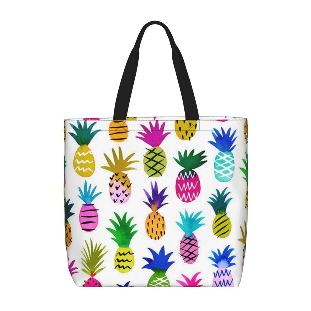 VGFJHNDF Elephant Family Tote Bag for Women, Reusable Shoulder Bag, Lightweight Gift Bag, Washable, Foldable Beach and Shopping Bag, Rainbow Pineapple, One Size