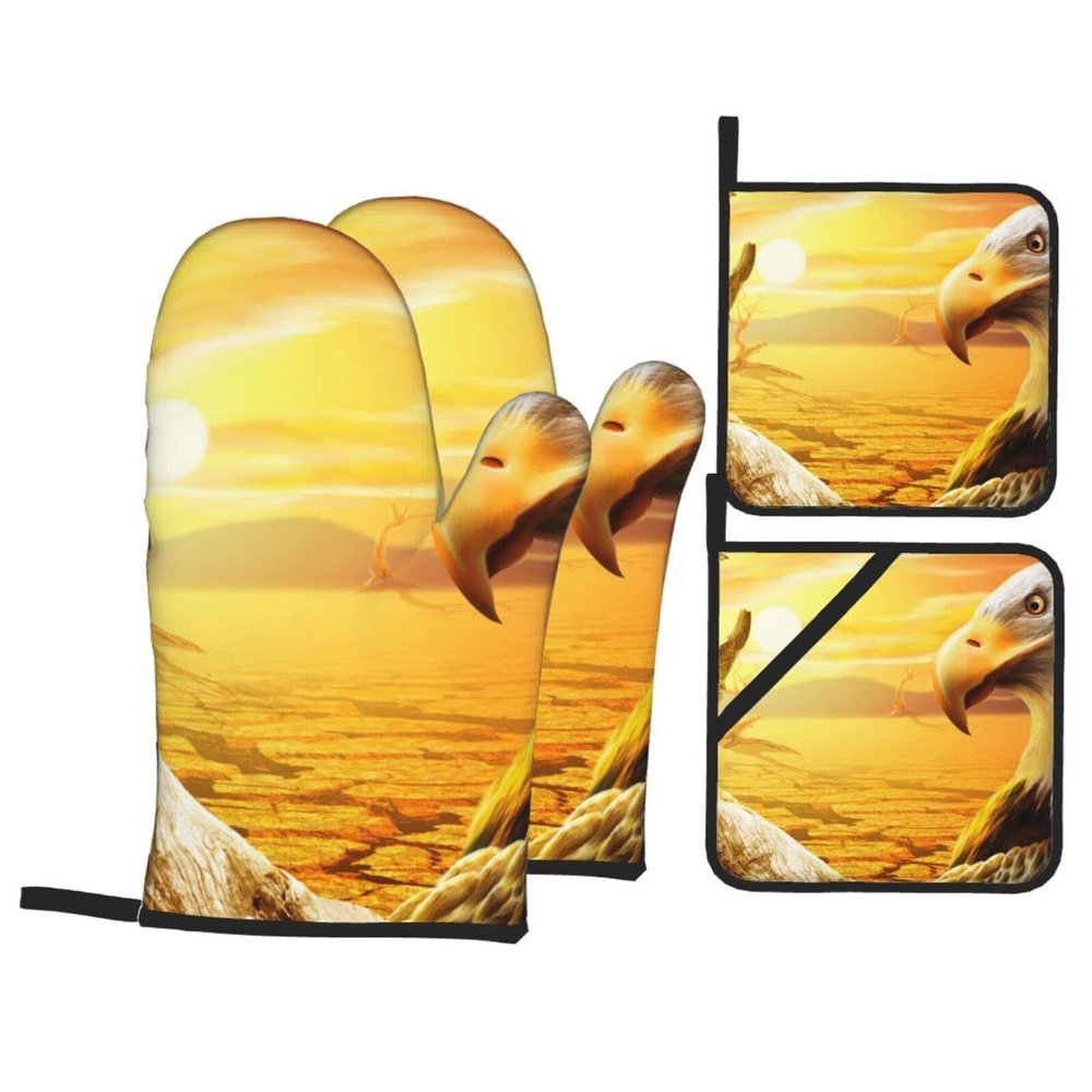 Oven Mitts with 3D Eagle Print, 4-Piece Set