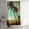 Vintage Shower Curtain, Coconut Tree by the Sea, Green and Brown, 120 x 180 cm view 2